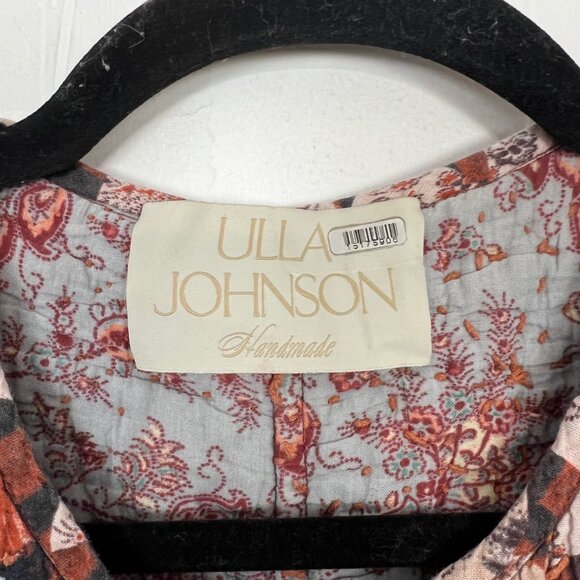 Ulla Johnson Long Quilted Coat Mirage Printed Cotton Medium Orange Floral Lined - Picture 2 of 16